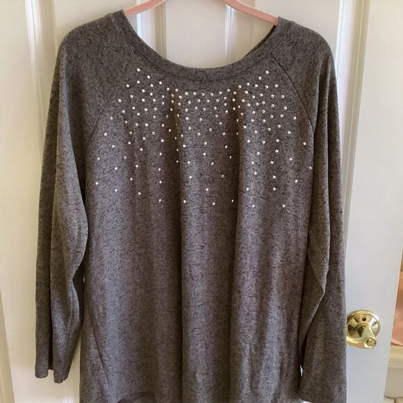 NWOT. DG2 Diane Gillman Women’s 1X Marbled Grey L/S Knit Top - Picture 2 of 10